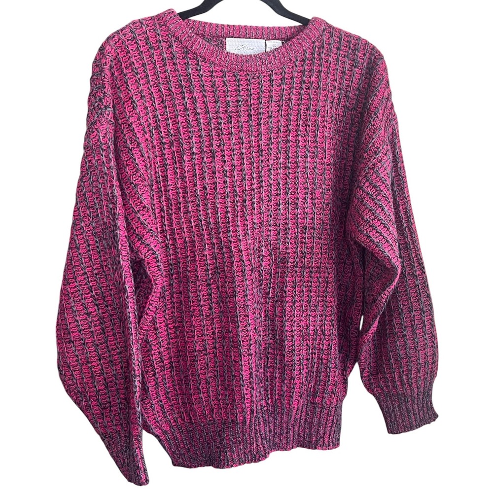 Vintage Chris Sport Pink Grey Ribbed Knit Sweater Mens XL Pullover RN 63925